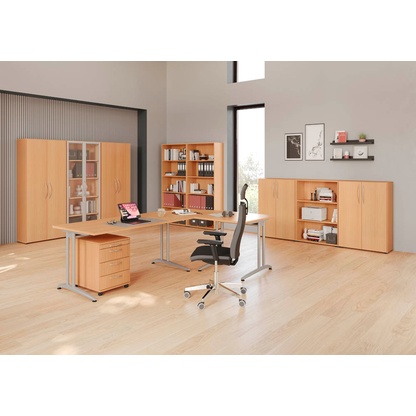 Artikelbild 4 für HAMMERBACHER Altus Schreibtisch buche rechteckig, C-Fuß-Gestell silber 200,0 x 100,0 cm, Artikelnummer 629636