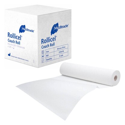 Artikelbild 2 für Meditrade® Ärztekrepp ROLLICEL® 2-lagig weiß 39,0 cm x 50,0 m, 9 Rollen, Artikelnummer 242226