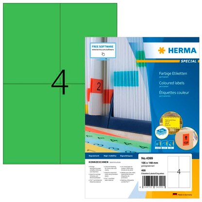 Artikelbild für HERMA Etiketten 4399 grün 105,0 x 148,0 mm, 100 Blatt, Artikelnummer 188664