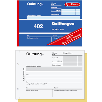 Artikelbild für herlitz Quittung mit MwSt. separat ausgewiesen Formularbuch 402, 1 St., Artikelnummer 402077