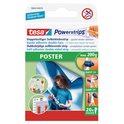 Artikelbild 2 für tesa Powerstrips POSTER Klebestreifen für max. 200,0 g, 1,5 x 4,5 cm, 20 St., Artikelnummer 570473