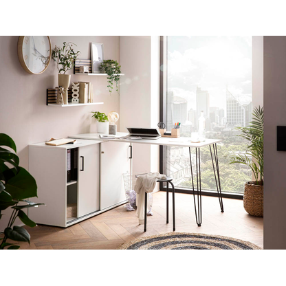 Artikelbild 4 für MÖBELPARTNER Ekko Schreibtisch weiß rechteckig, 2-Fuß-Gestell weiß 129,5 x 145,0 cm, Artikelnummer 323859