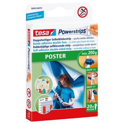 Artikelbild für tesa Powerstrips POSTER Klebestreifen für max. 200,0 g, 1,5 x 4,5 cm, 20 St., Artikelnummer 570473