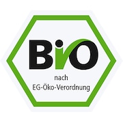 Sechseckiges deutsches Bio-Siegel mit grünem Rand und der Aufschrift „Bio nach EG-Öko-Verordnung“.