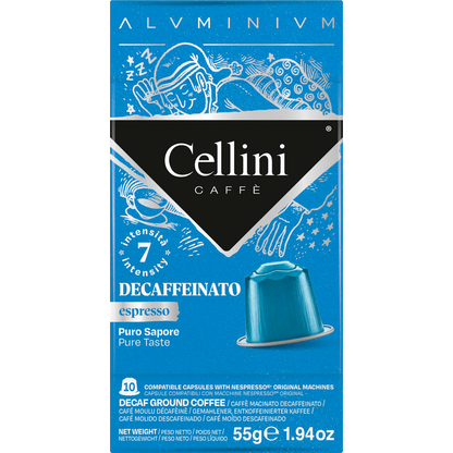 Artikelbild für Cellini DECAFFEINATO Kaffeekapseln, Arabica- und Robustabohnen kräftig, 10 Stück, Artikelnummer 720652