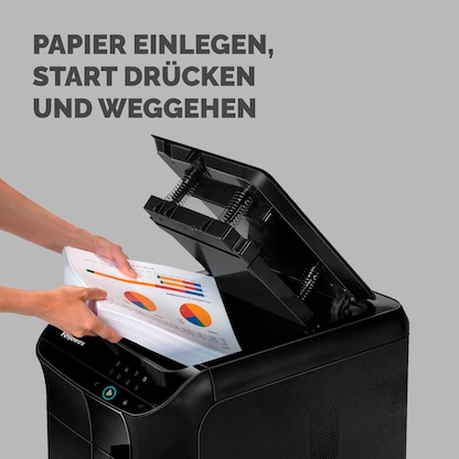 Artikelbild 13 für Fellowes AutoMax 450C Aktenvernichter mit Partikelschnitt P-4, 4 x 38 mm, bis 450 Blatt, schwarz, Artikelnummer 527808