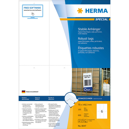 Artikelbild 5 für HERMA Hängeetiketten weiß 70,0 x 148,5 mm blanko, 100 Blatt, Artikelnummer 702783