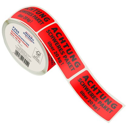Artikelbild für AVERY Zweckform Warnetiketten rot »ACHTUNG SCHWERES PAKET über 20 kg!« 100,0 x 50,0 mm, 1 Etiketten , Artikelnummer 609402