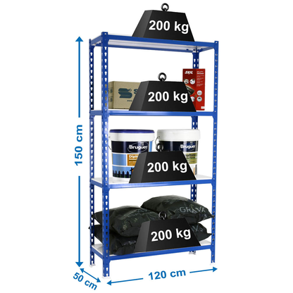 Artikelbild 2 für Simonrack Schwerlastregal SIMONCLICK MEGAPLUS 4 8425437076787 blau, weiß 120,0 x 50,0 x 150,0 cm, Artikelnummer 977722