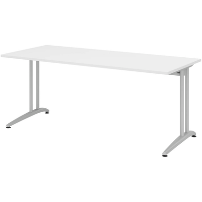 Artikelbild für HAMMERBACHER Altus Schreibtisch weiß rechteckig, C-Fuß-Gestell silber 180,0 x 80,0 cm, Artikelnummer 628661