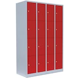 Artikelbild 1 für LÜLLMANN Schließfachschrank lichtgrau, feuerrot 520444, 16 Schließfächer 117,0 x 50,0 x 180,0 cm, Artikelnummer 831141