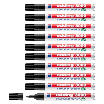Artikelbild für AKTION: edding 3000 Permanentmarker schwarz 1,5 - 3,0 mm, 10 St., Artikelnummer 103143