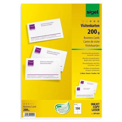 Artikelbild 2 für SIGEL Visitenkarten DP839 satiniert weiß 200 g/qm, 150 St., Artikelnummer 366617
