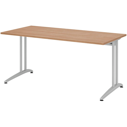 Artikelbild für HAMMERBACHER Altus Schreibtisch nussbaum rechteckig, C-Fuß-Gestell silber 160,0 x 80,0 cm, Artikelnummer 962530