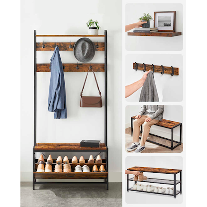 Artikelbild 7 für VASAGLE Garderobenbank mit Haken HSR405B01 weiß, eiche Metall 85,0 cm, Artikelnummer 759627