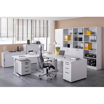 Artikelbild 5 für HAMMERBACHER Haziender Rollladenschrank lichtgrau, silber 2 Fachböden 120,0 x 40,0 x 110,0 cm, Artikelnummer 215355