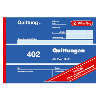 Artikelbild 2 für herlitz Quittung mit MwSt. separat ausgewiesen Formularbuch 402, 1 St., Artikelnummer 402077