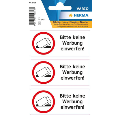 Artikelbild für HERMA Hinweisetiketten 5738 Keine Werbung, schwarz 79,0 x 34,0 mm, 3 Etiketten, Artikelnummer 815047