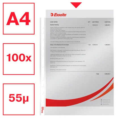 Artikelbild 4 für Esselte Prospekthüllen Standard DIN A4 transparent glasklar 0,05 mm, 100 St., Artikelnummer 431738