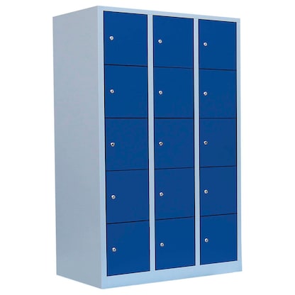 Artikelbild für LÜLLMANN Schließfachschrank lichtgrau, enzianblau 523531, 15 Schließfächer 118,5 x 50,0 x 180,0 cm, Artikelnummer 831331