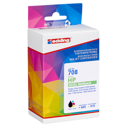 Artikelbild 2 für edding EDD-708 schwarz, color Druckerpatronen kompatibel zu HP 303XL (T6N04AE/T6N03AE), 2er-Set, Artikelnummer 592039