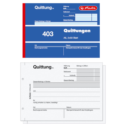 Artikelbild für herlitz Quittung mit MwSt. separat ausgewiesen Formularbuch 403, 1 St., Artikelnummer 402202