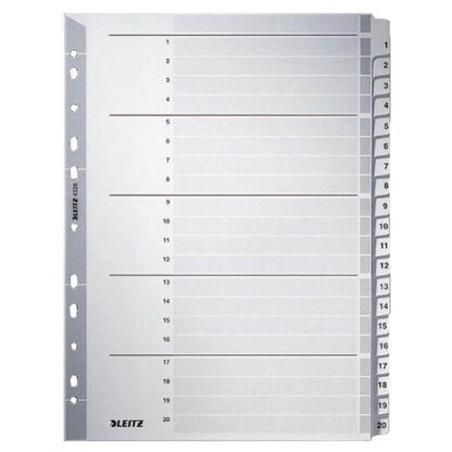 Artikelbild für LEITZ Ordnerregister DIN A4 Vollformat 1-20 grau 20-teilig, 1 Satz, Artikelnummer 599062
