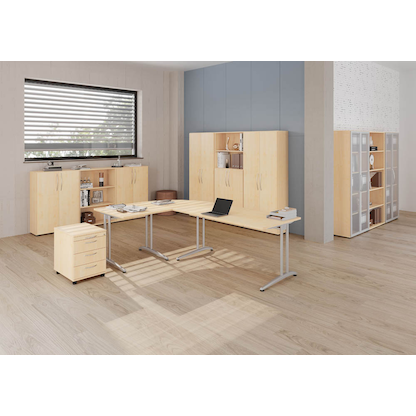 Artikelbild 6 für HAMMERBACHER Altus Schreibtisch ahorn L-Form, C-Fuß-Gestell silber 200,0 x 80,0/120,0 cm, Artikelnummer 963876