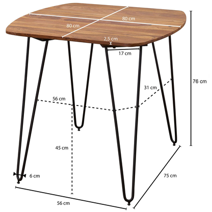 Artikelbild 2 für WOHNLING Esstisch sheesham quadratisch, Haarnadelbeine schwarz, 80,0 x 80,0 x 76,0 cm, Artikelnummer 907111