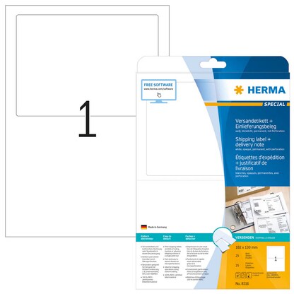 Artikelbild für HERMA Adressetiketten 8316 weiß 182,0 x 130,0 mm, 25 Blatt, Artikelnummer 515534