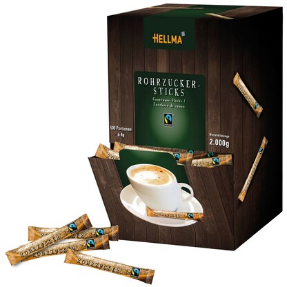 Artikelbild für HELLMA Fairtrade Rohrohrzucker-Sticks, 500x4,0 g, Artikelnummer 719664