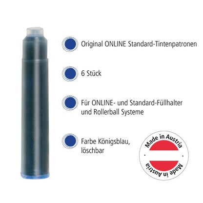 Artikelbild 6 für ONLINE® Tintenpatronen für Füller 17113/12 königsblau, 6 St., Artikelnummer 283814