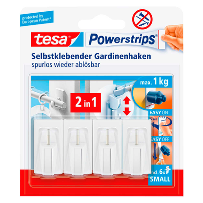 Artikelbild für tesa Gardine Klebehaken für max. 1,0 kg, 1,4 x 3,4 cm, 4 St., Artikelnummer 738619