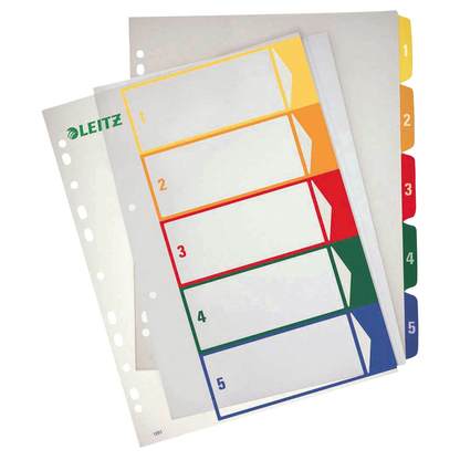 Artikelbild für LEITZ Ordnerregister 1291 DIN A4 Vollformat, Überbreite 1-5 farbig 5-teilig, 1 Satz, Artikelnummer 614446