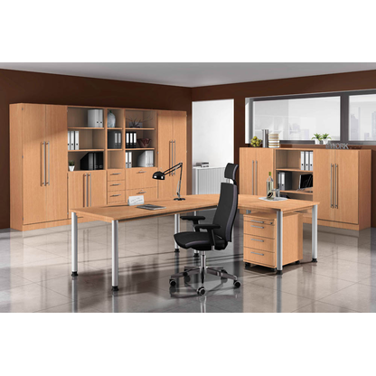 Artikelbild 4 für HAMMERBACHER Orbis höhenverstellbarer Schreibtisch buche L-Form, 5-Fuß-Gestell silber 200,0 x 80,0/120,0 cm, Artikelnummer 484949