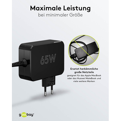 Artikelbild 6 für goobay Ladekabel mit Adapter schwarz, Kabellänge: 1,8 m, 65 Watt, Artikelnummer 557136