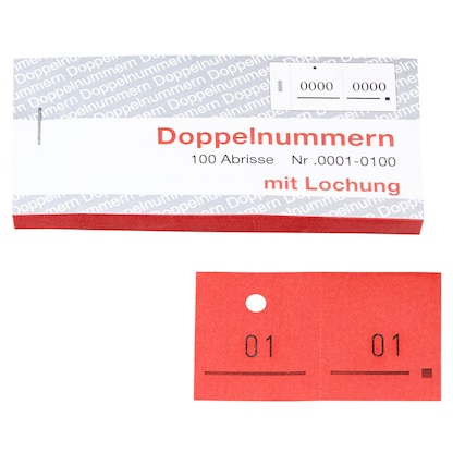 Artikelbild für WOLF & APPENZELLER Doppelnummernblöcke 01-100, 101-200, 201-300, 301-400, 401-500, rot, 5 Blöcke, Artikelnummer 394256