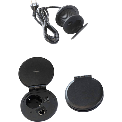 Artikelbild für HAMMERBACHER 1-fach Tischsteckdose 2,0 m schwarz mit USB-Buchse, Artikelnummer 743151