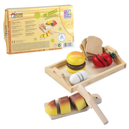 Artikelbild für HAPPY PEOPLE® Kaufladen-Zubehör Holztablett mit Holzmahlzeit mehrfarbig, Artikelnummer 966827