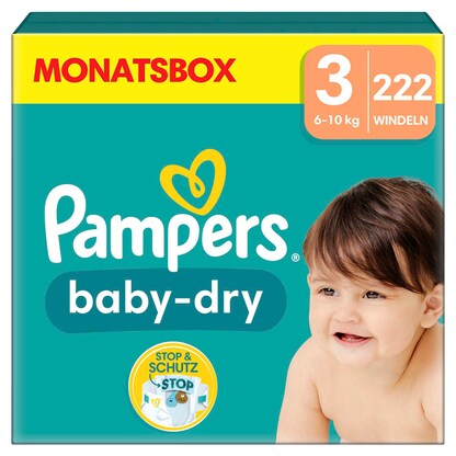 Artikelbild für Pampers® Windeln baby-dry™ Monatsbox Gr. 3 (6-10 kg) für Babys und Kleinkinder, 222 St., Artikelnummer 273207