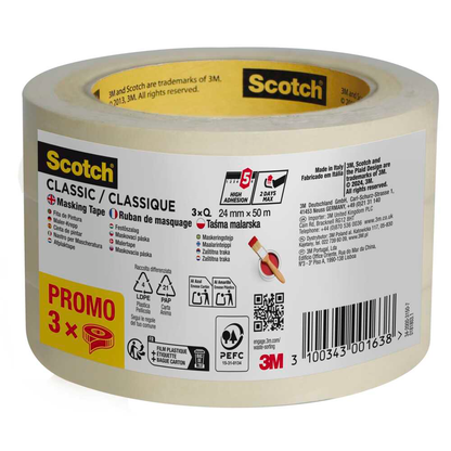 Artikelbild für Scotch CLASSIC Kreppband beige 24,0 mm x 50,0 m 3 Rollen, Artikelnummer 747834