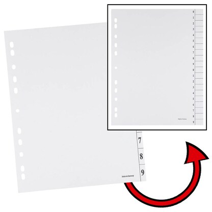 Artikelbild für Trennblätter DIN A4 0-9 weiß, 250 g/qm, 100 St., Artikelnummer 203331