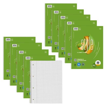 Artikelbild für Ursus Collegeblöcke green Lineatur 22 kariert DIN A4 Innenrand, 10 Blöcke, Artikelnummer 516310