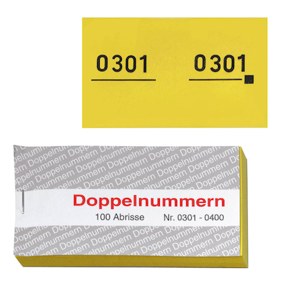 Artikelbild für WOLF & APPENZELLER Doppelnummernblöcke 0001-0100, 0101-0200, 0201-0300, 0301-0400, 0401-0500, gelb, 5 Blöcke, Artikelnummer 241232