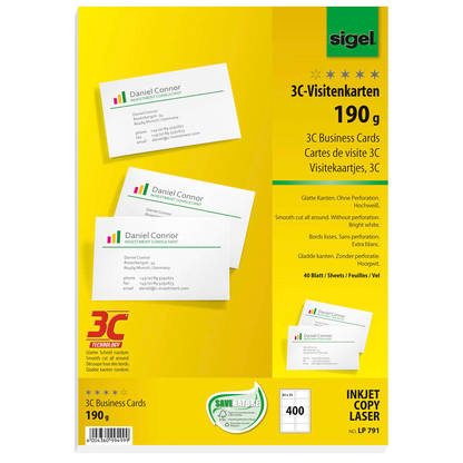 Artikelbild 2 für SIGEL Visitenkarten LP791 matt weiß 190 g/qm, 400 St., Artikelnummer 780569