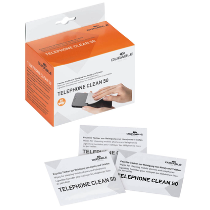 Artikelbild für DURABLE Bildschirm-Reinigungstücher TELEPHONE CLEAN 50 weiß, 50 Tücher, Artikelnummer 363529