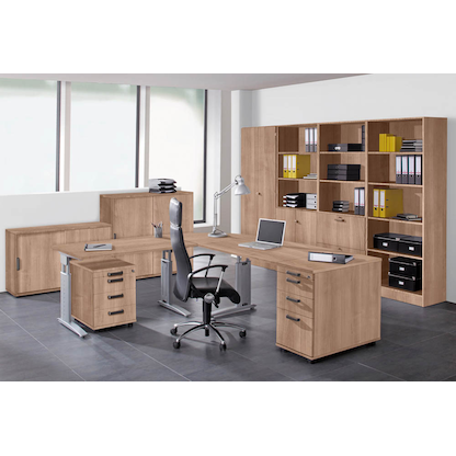 Artikelbild 5 für HAMMERBACHER Haziender Rollladenschrank nussbaum, silber 2 Fachböden 120,0 x 40,0 x 110,0 cm, Artikelnummer 215386