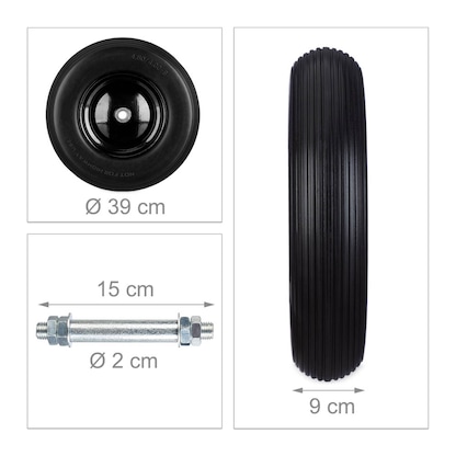Artikelbild 6 für relaxdays Schubkarrenrad Vollgummi schwarz Stahl Felgen, Achse 2,0 cm, Artikelnummer 556262