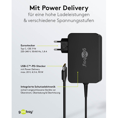 Artikelbild 4 für goobay Ladekabel mit Adapter schwarz, Kabellänge: 1,8 m, 90 Watt, Artikelnummer 557308