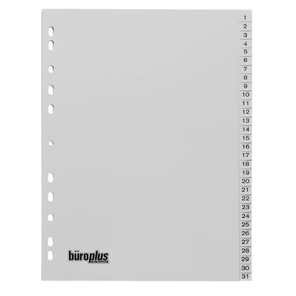 Artikelbild für büroplus Ordnerregister DIN A4 Vollformat 1-31 grau 31-teilig, 1 Satz, Artikelnummer 839266